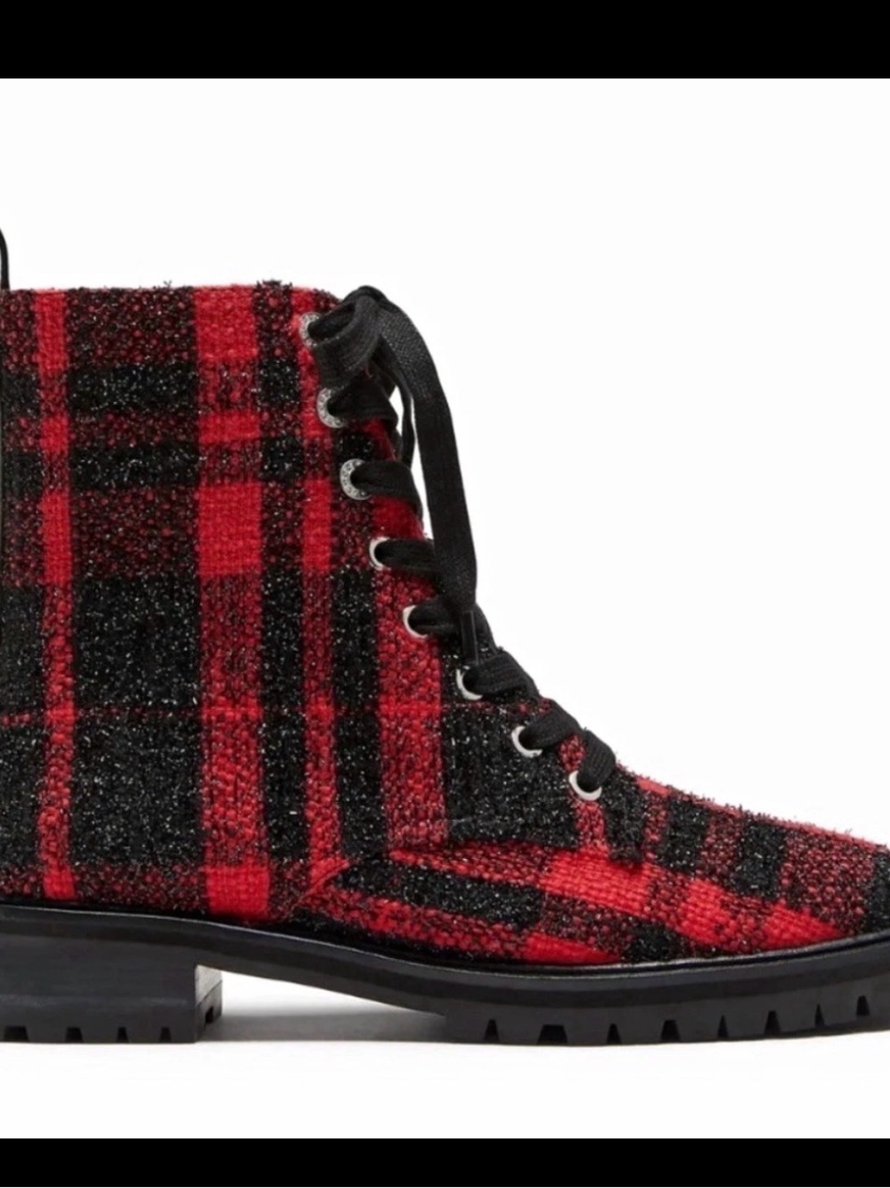 kate spade new york Jemma Women's Ankle Combat Boots Plaid Cotton-Blend US 7B